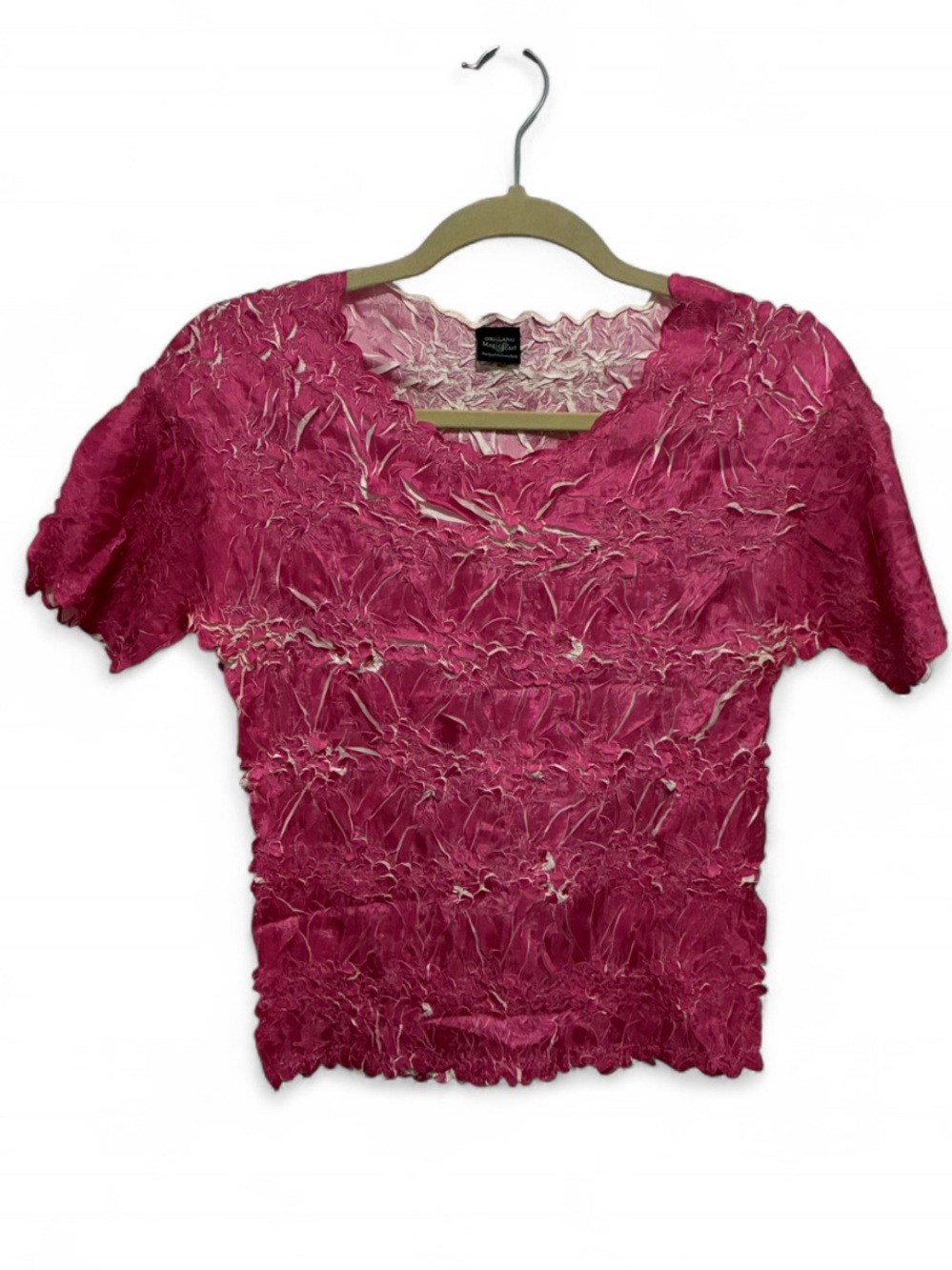 Origami Magic Scarf Pink Textured Short Sleeve Top